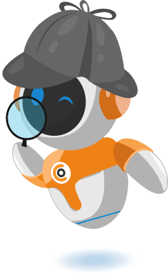 Bibi wearing a detective hat, holding a magnifying glass