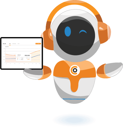 Bibi holding a tablet displaying a dashboard