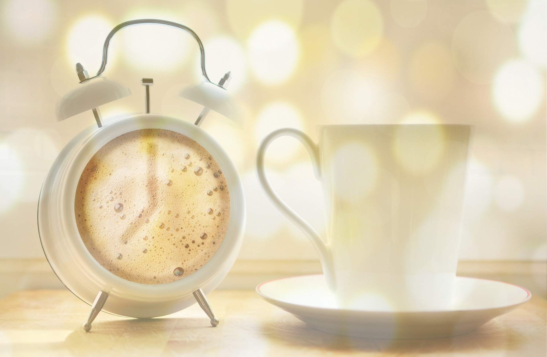 alarm clock and cup of coffee displaying it's time to take a break from remote work
